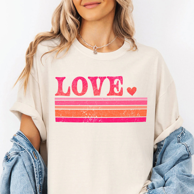 Retro Love Stripes Valetine's Day Graphic Tee, Valentines Shirt