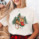  Vintage Reindeer Watercolor Sweet Christmas Graphic Tee