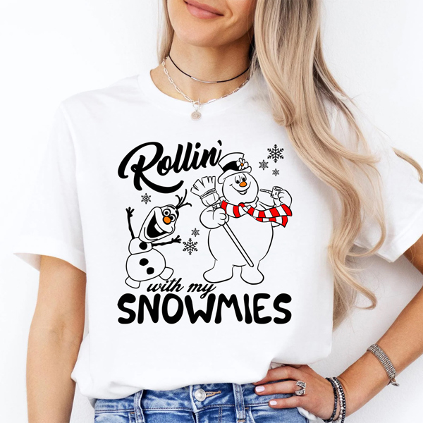 Rollin' With My Snowmies Funny Snowmen Christmas Graphic Tee