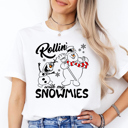  Rollin' With My Snowmies Funny Snowmen Christmas Graphic Tee