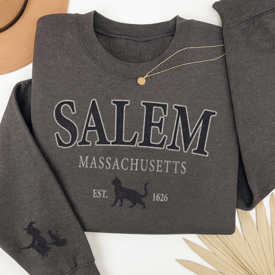 Salem Black Out Cat & Witch Spooky Fall & Autumn Graphic Sweatshirt | Halloween Shirt