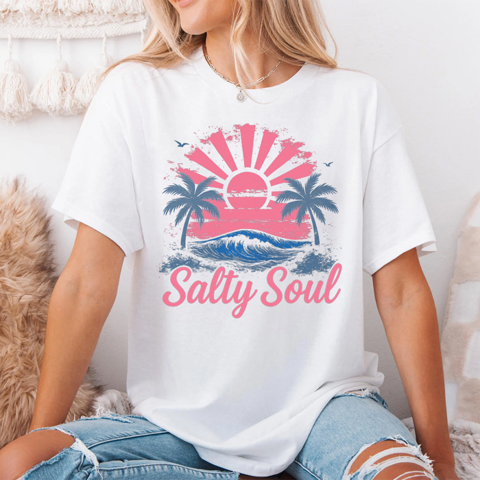 Salty Soul Beach Summer Sunset Vacation Graphic Tee