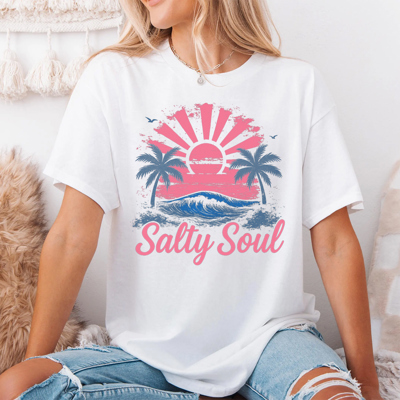 Salty Soul Beach Summer Sunset Vacation Graphic Tee