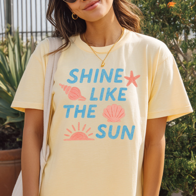 Shine Like The Sun Positive Summer Smiley Happy Graphic Tee | Summer Tee