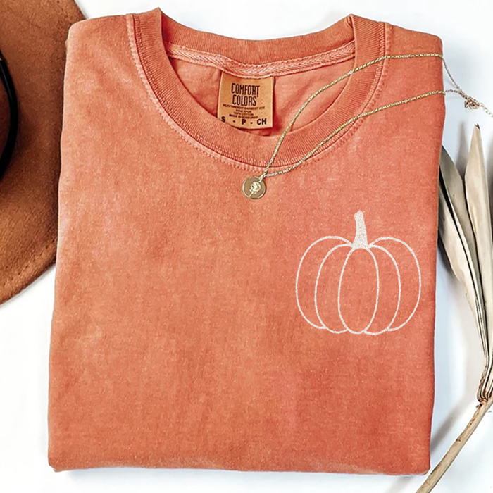 Simple Pumpkin Outline Comfort Colors Vintage Wash Fall & Autumn Graphic Tee | Fall Shirt