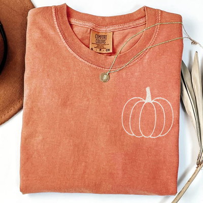 Simple Pumpkin Outline Comfort Colors Vintage Wash Fall & Autumn Graphic Tee | Fall Shirt