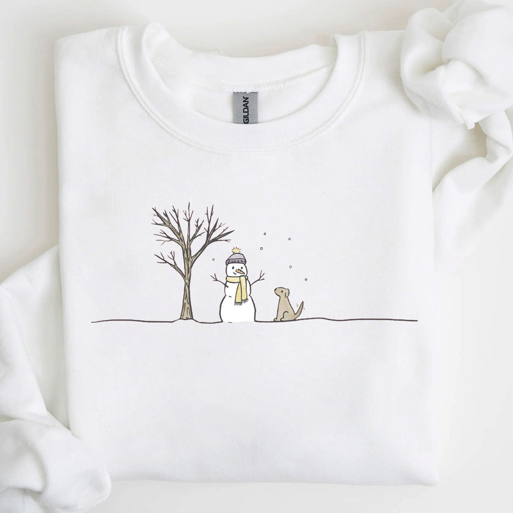 Simple Snowman And Dogs Snowy Christmas Winter Graphic Sweatshirt