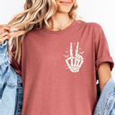  Skeleton Hand Peace Sign Halloween Graphic Tee