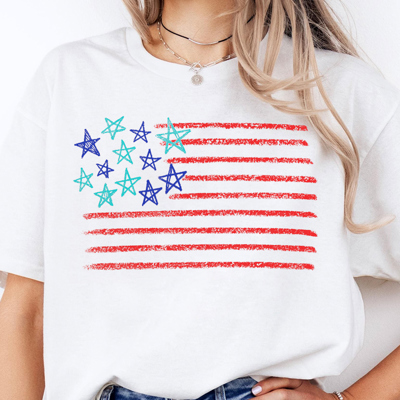USA Sketch Flag Patriotic America Graphic Tee | 4th Of July Tee