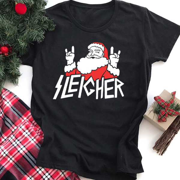 Sleigher Rockin' Santa Christmas Music Graphic Tee