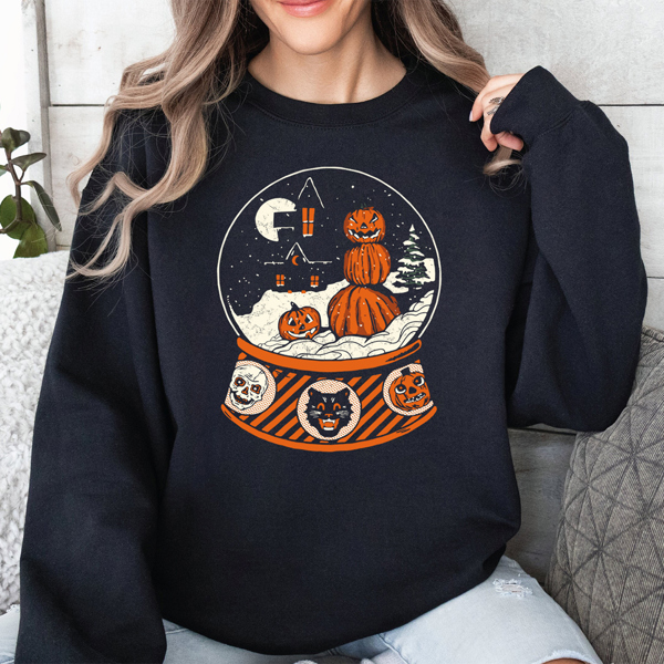 Halloween Pumpkin Snow Globe Graphic Sweatshirt