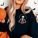  Spooky Season Skeleton Pumpkin Fall & Halloween Pocket Graphic Sweatshirt