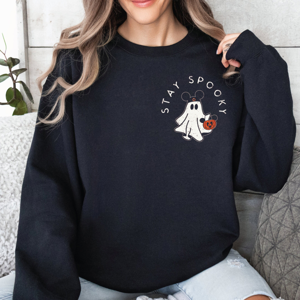 Stay Spooky Main St Ghost Fall & Halloween Pocket Graphic Sweatshirt