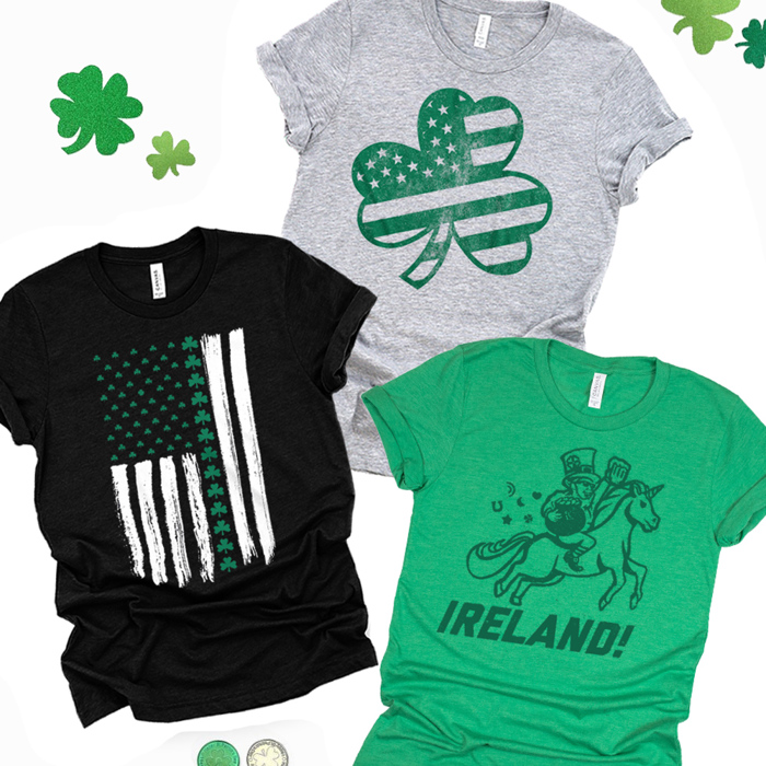 Shamrock Patriotic American Flag St. Patrick's Day Graphic Tee | St. Paddy's Day Shirt