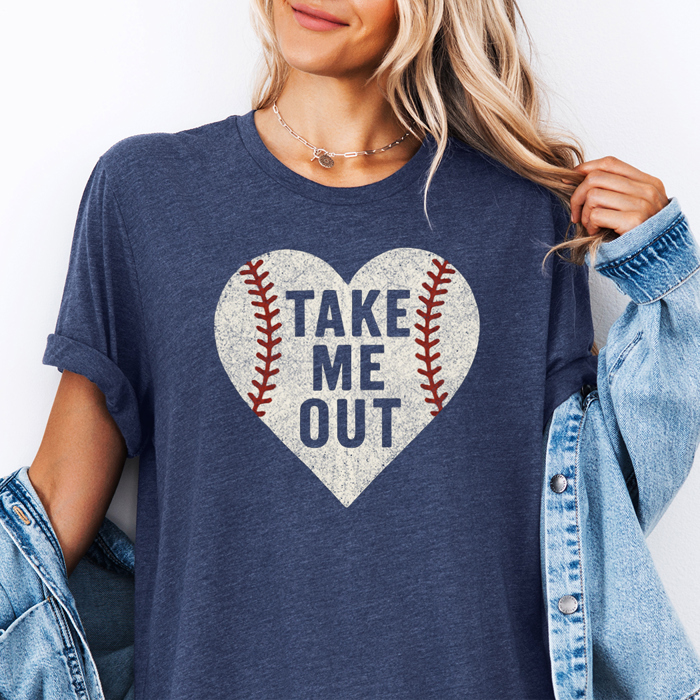 Take Me Out Baseball Heart Mama Graphic Tee | Baseball Tee