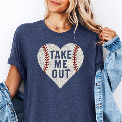 Take Me Out Baseball Heart Mama Graphic Tee | Baseball Tee