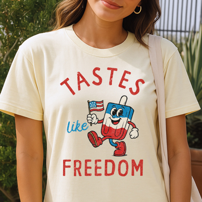 Tastes Like Freedom Popsicle Funny USA America Patriotic Graphic Tee | 4th Of July Shirt