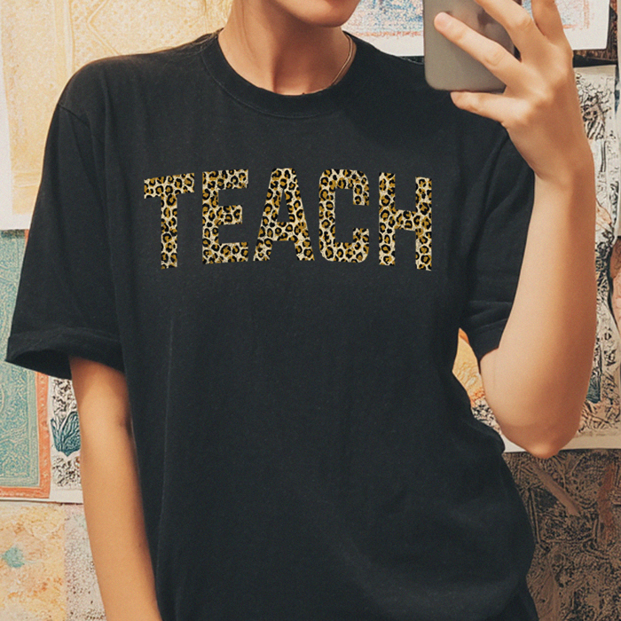 Teach Animal Leopard Print Cool Teacher Back To School Graphic Tee | Teacher Shirt