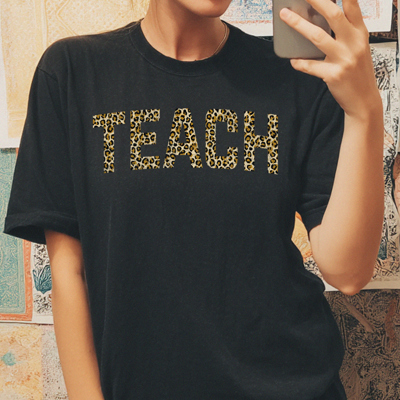 Teach Animal Leopard Print Cool Teacher Back To School Graphic Tee | Teacher Shirt