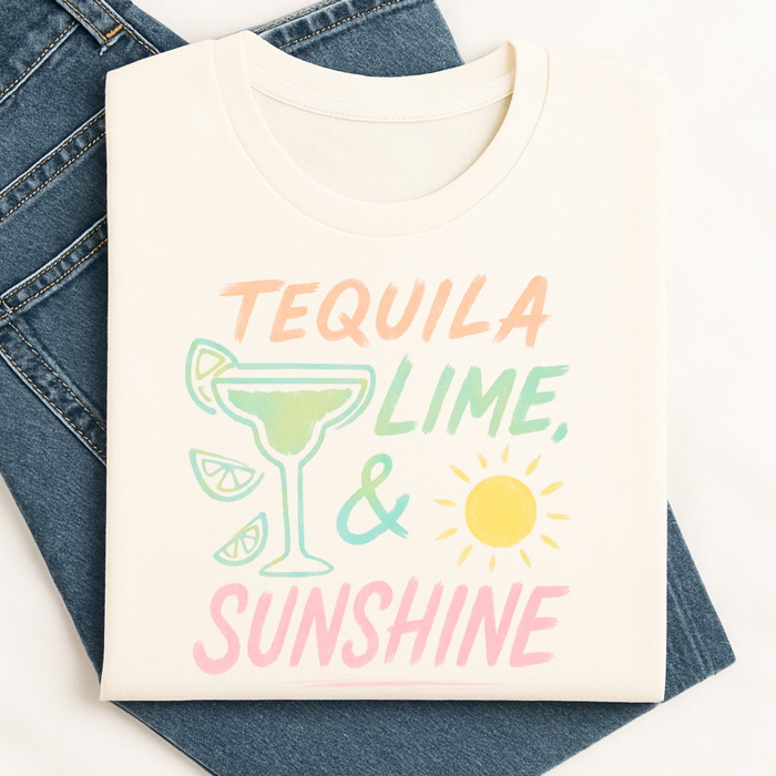 Tequila Lime & Sunshine Spring & Summer Vacation Beach Lake Life Graphic Tee | Summer Tee
