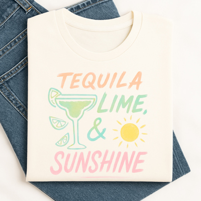 Tequila Lime & Sunshine Spring & Summer Vacation Beach Lake Life Graphic Tee | Summer Tee
