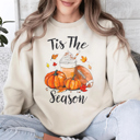  Tis The Season Pumpkin Spice Football Latte Fall Autumn Graphic Sweatshirt