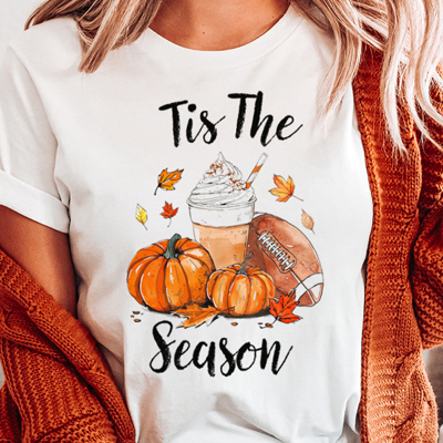 Tis The Season Pumpkin Coffee Football Fall Mama Teacher Graphic Tee | Fall Shirt