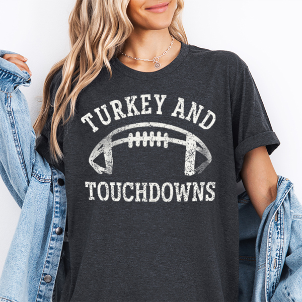 Turkey And Touchdowns Thanksgiving Football Graphic Tee