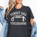  Turkey And Touchdowns Thanksgiving Football Graphic Tee