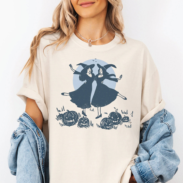 Two Happy Witches Halloween Graphic Tee