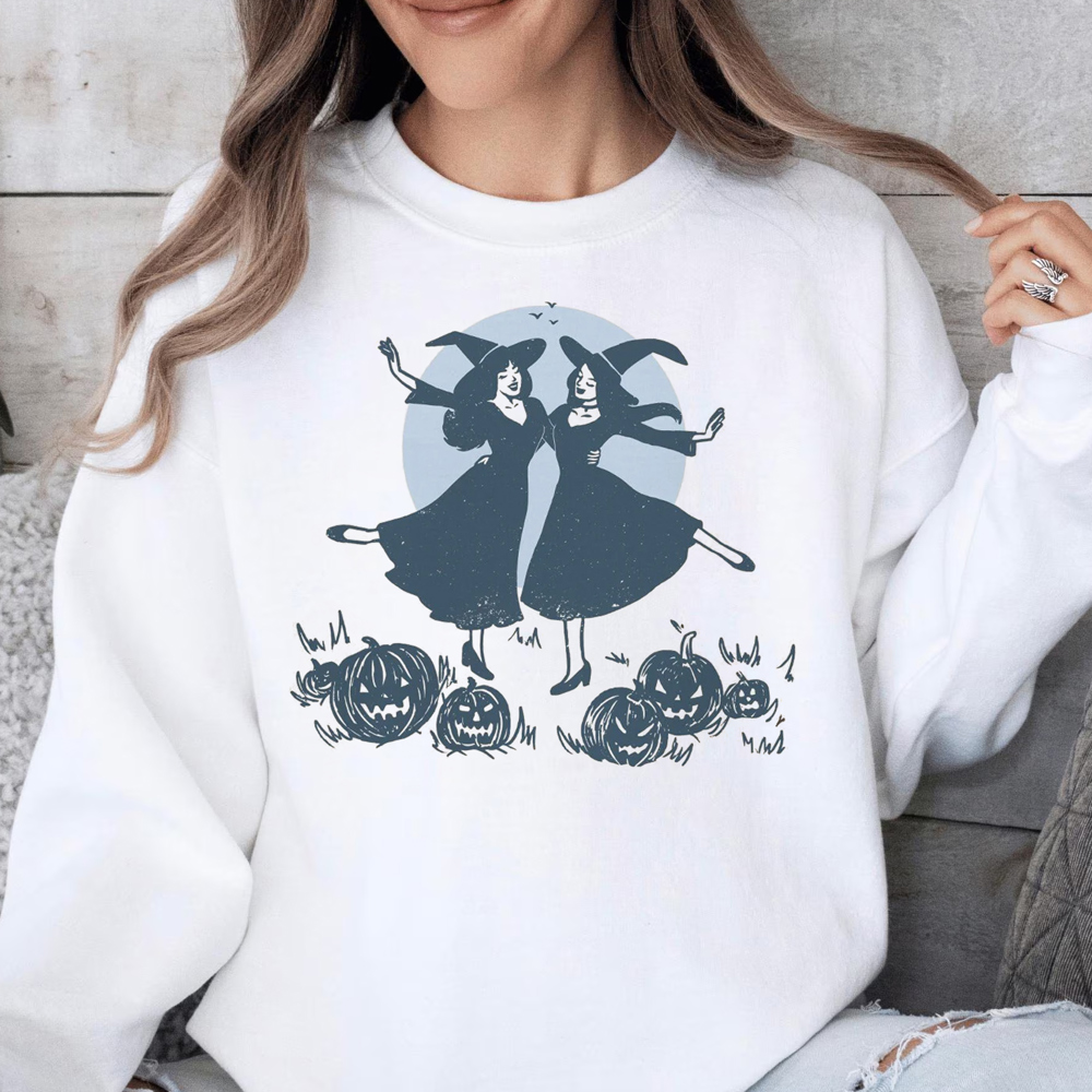 Two Happy Witches Halloween Graphic Sweatshirt