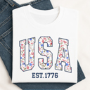  Patriotic Floral USA Americana Graphic Tee | 4th Of July Tee