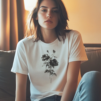Vintage Black Floral Flower Spring Summer Graphic Tee