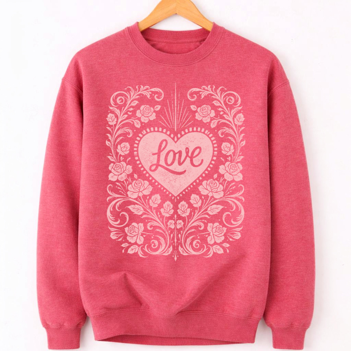 Vintage Floral Heart & Love Retro Valentine's Day Graphic Sweatshirt | Valentine Shirt