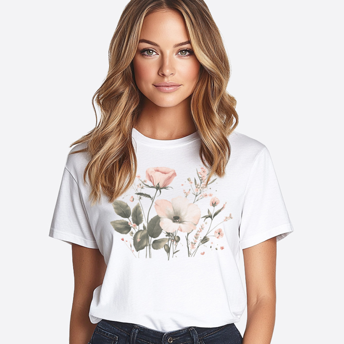 Watercolor Floral Pastel Spring & Summer Flower Graphic Tee, Floral Shirt