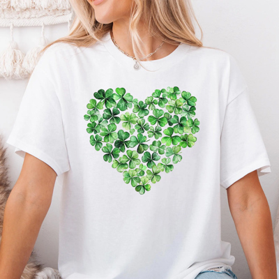 Watercolor Shamrock Hearts St. Patricks Day Lucky Graphic Tee | St. Patrick's Shirt