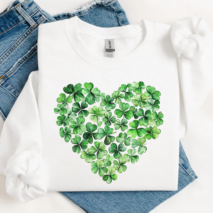 Watercolor Shamrock Heart St. Patrick's Day Lucky Sweatshirt | St. Patrick's Day Shirt