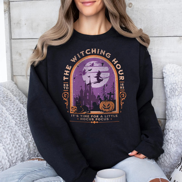 The Witching Hour Spooky Witch Halloween Graphic Sweatshirt