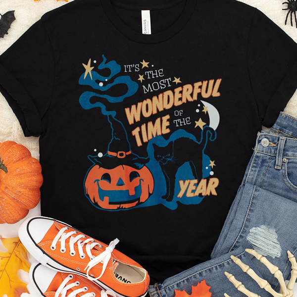 It's The Most Wonderful Time Of The Year Black Cat Halloween Graphic Tee