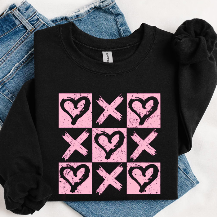 XO Heart Checkerboard Valentine's Day Graphic Sweatshirt | Valentines Shirt