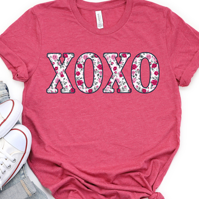 XOXO Floral Roses Valentine's Day Graphic Tee, Valentines Shirt