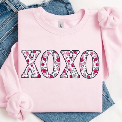 XOXO Floral Roses Valentine's Day Graphic Sweatshirt, Valentines Shirt, Valentines Sweatshirt