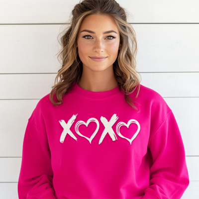 XOXO Puff Heart Love Simple Valentine's Day Graphic Sweatshirt, Valentine's Shirt, Valentine's Day Sweatshirt