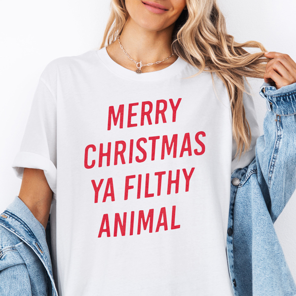 Merry Christmas Ya Filthy Animal Funny Christmas Movie Graphic Tee