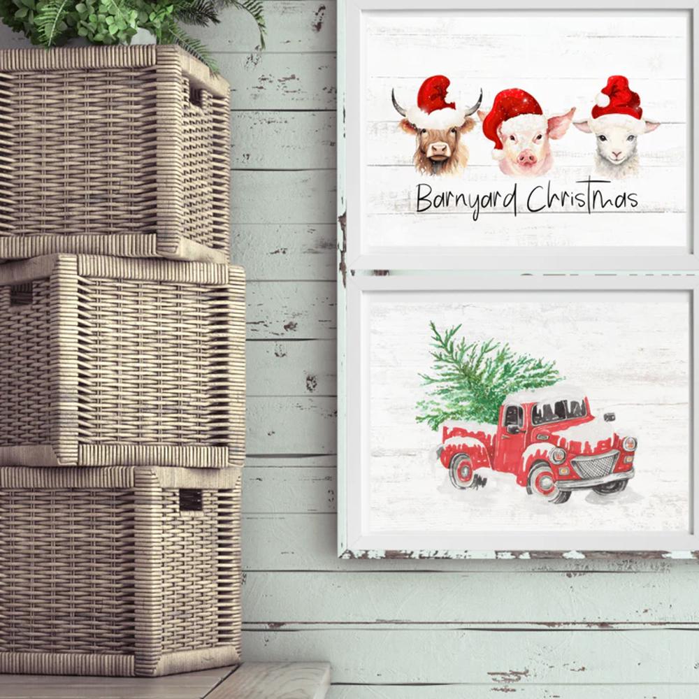 Cozy Farm Christmas Holiday Art Prints | 3 Sizes