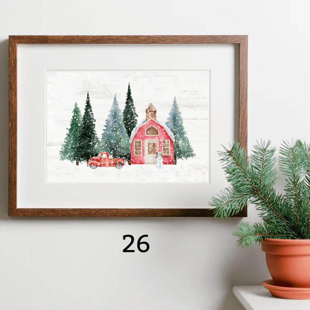 Cozy Farm Christmas Holiday Art Prints | 3 Sizes