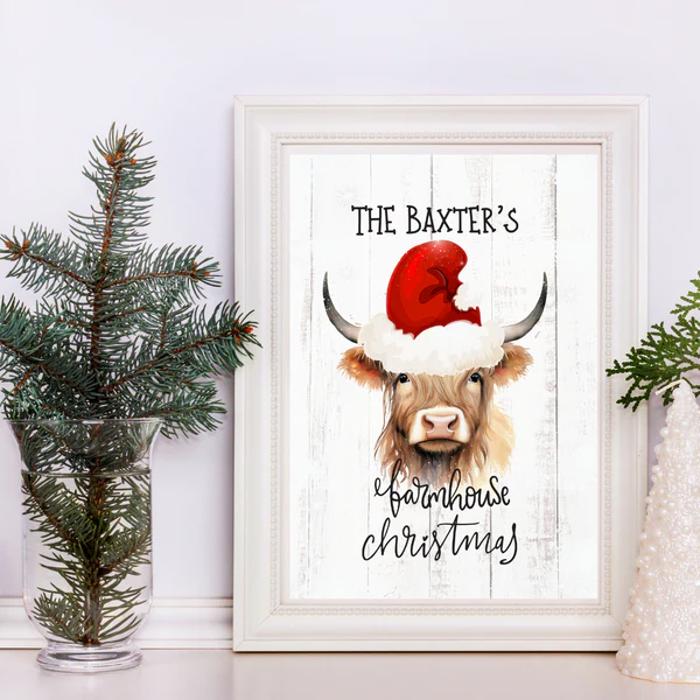 Personalized Rustic Farmhouse Christmas Holiday Poster Print Decor