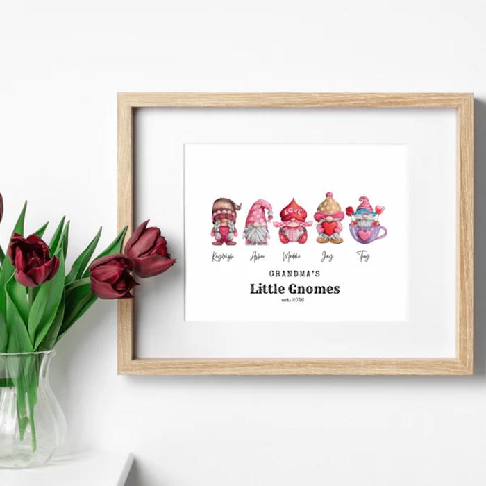 Valentine's Day Love Gnomes Family Personalized Portrait Art | 3 Sizes