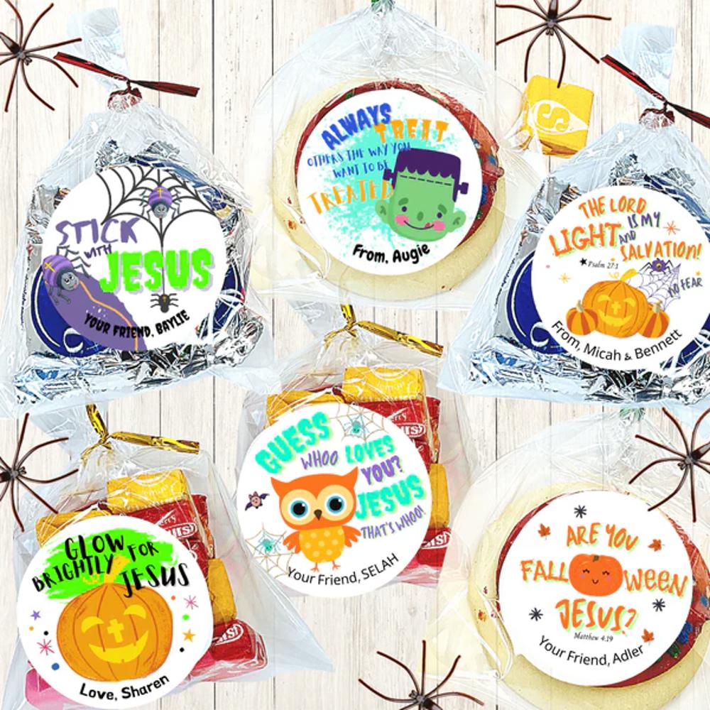 Personalized Christian Witness Halloween Stickers & Treat Bags