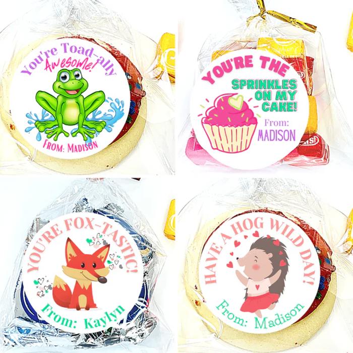 Personalized Kids Holiday / Valentines Day Party Stickers & Treat Bags 